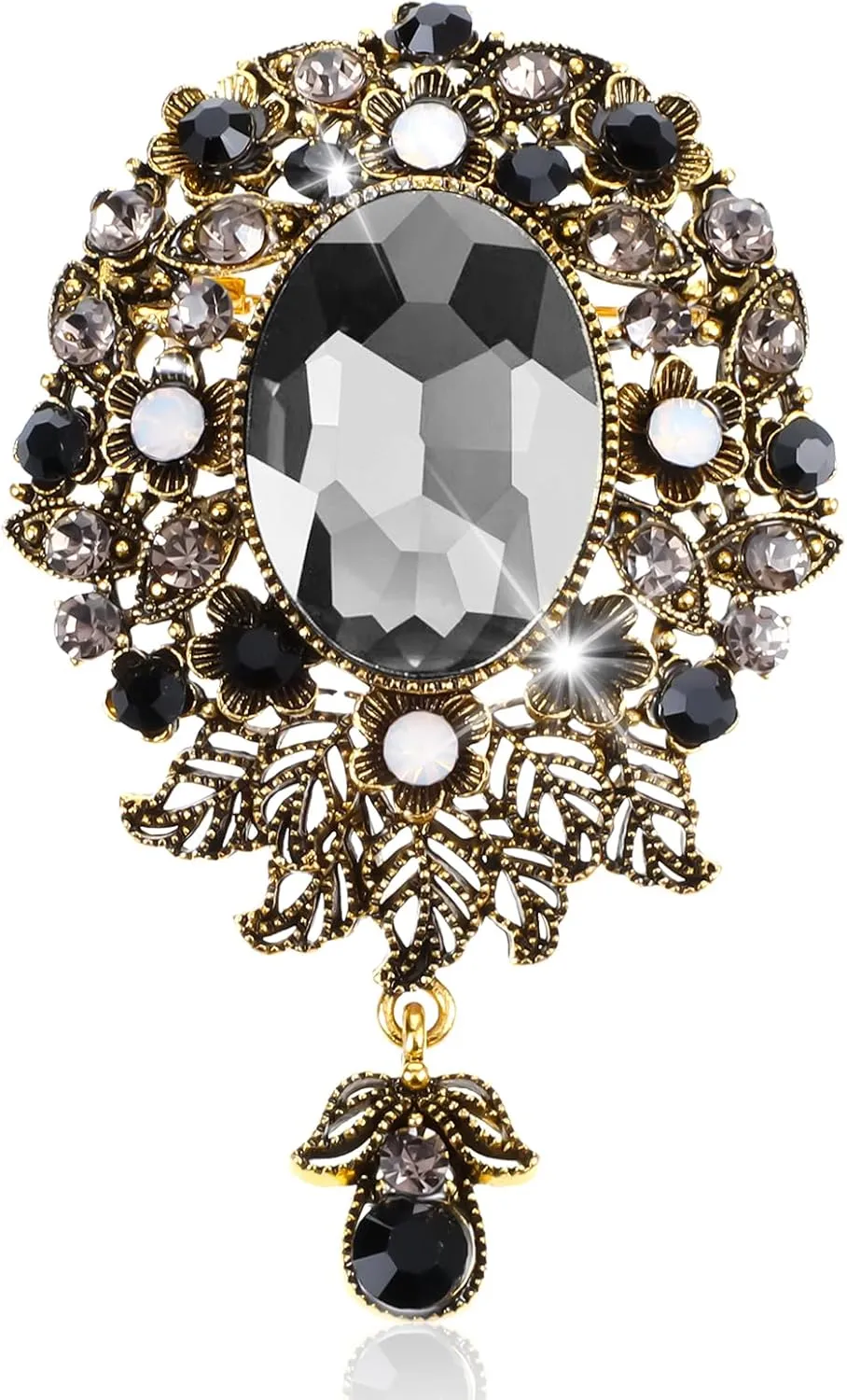 Elegant Brooch Pin for Women, Vintage Teardrop Diamond Brooch Shiny Crystal Rhinestone Laple Pins Scarf Clip for Dance Party
