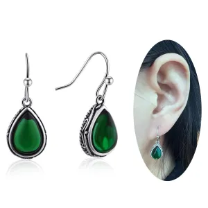 Emerald Green Dangle Drop Earrings Silver Teardrop Vintage Earrings Crystal Hanging Earrings Birthstone Earrings for Women Girls