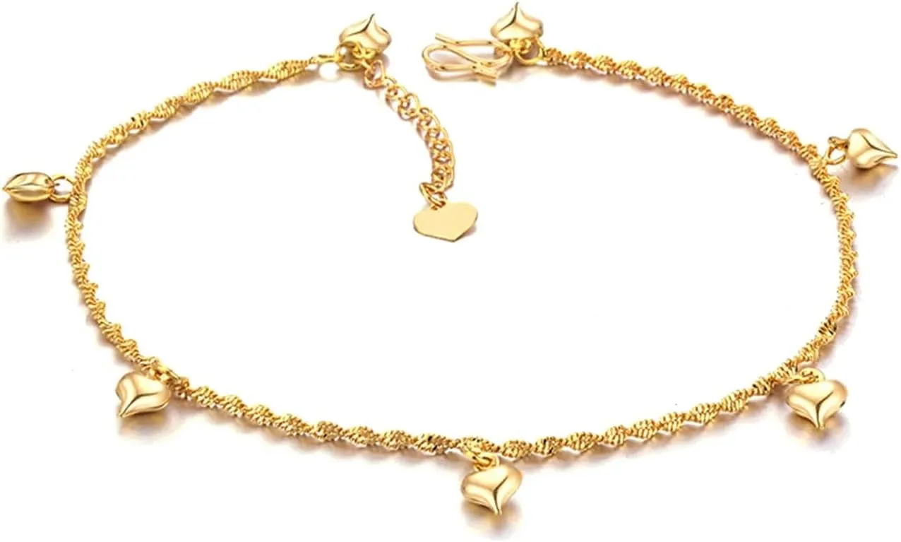 Epinki 18K Gold Anklets for Women, Heart Foot Chain Ankle Bracelet Chain Length 10 Inch