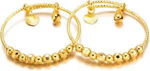 Ethlyn 2pcs/lot Baby Bangles For infant Boys Girls Gold Plated Beads Bells Toddlers Bangles Bracelets
