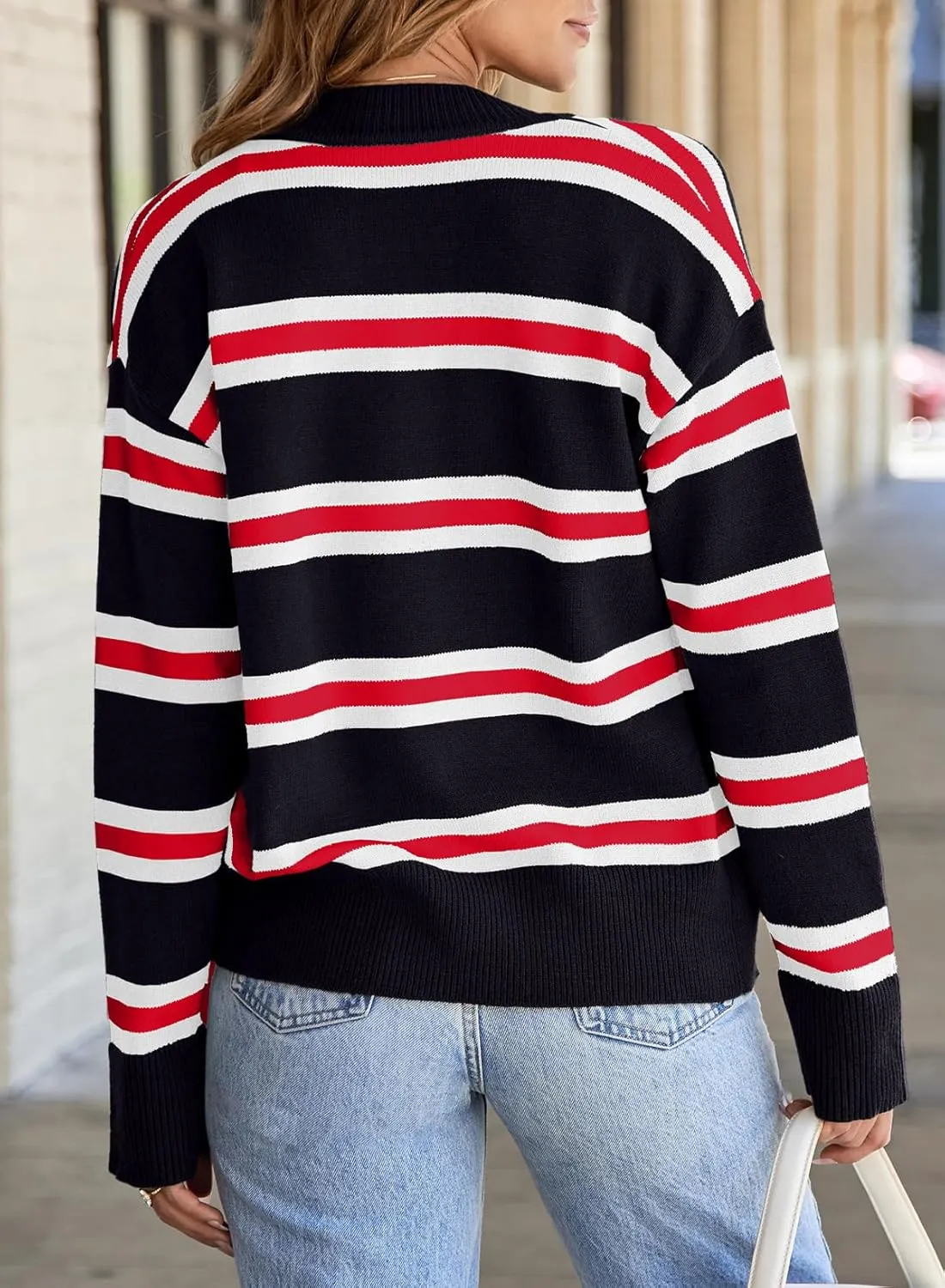 EVALESS Women's Striped Cardigan Sweaters Trendy Lightweight Chunky Knit Cropped Sweaters Outfits Outerwear Coats