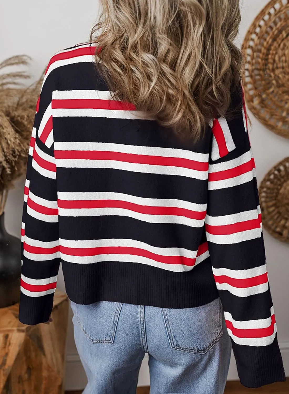 EVALESS Women's Striped Cardigan Sweaters Trendy Lightweight Chunky Knit Cropped Sweaters Outfits Outerwear Coats