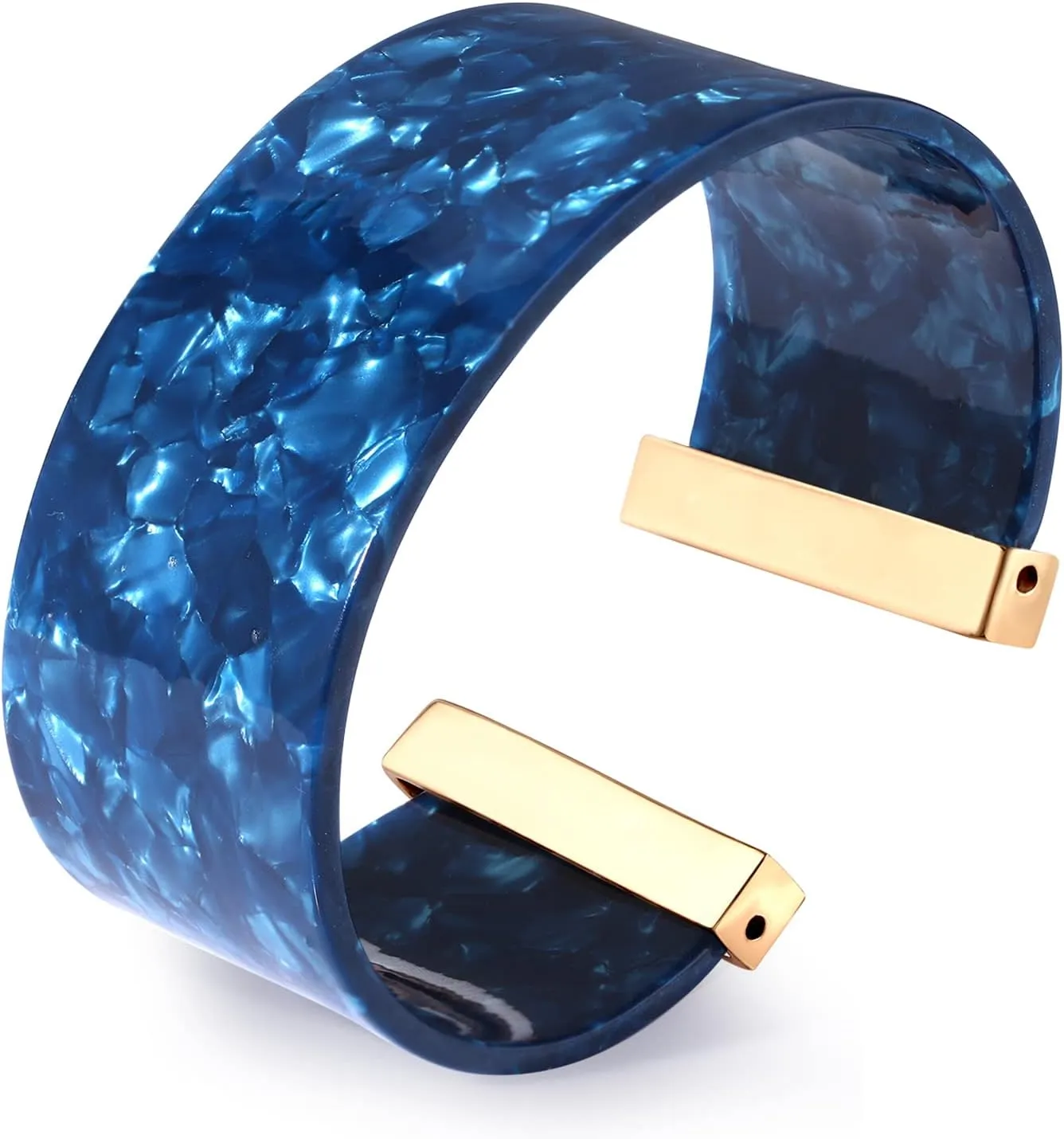 FAERLIIRY Wide Cuff Bangle Bracelets for Women Acrylic Resin Tortoise Chunky Bangles Adjustable Colorful Open Wrap Wide Bracelet Statement Jewelry Gifts (Blue)