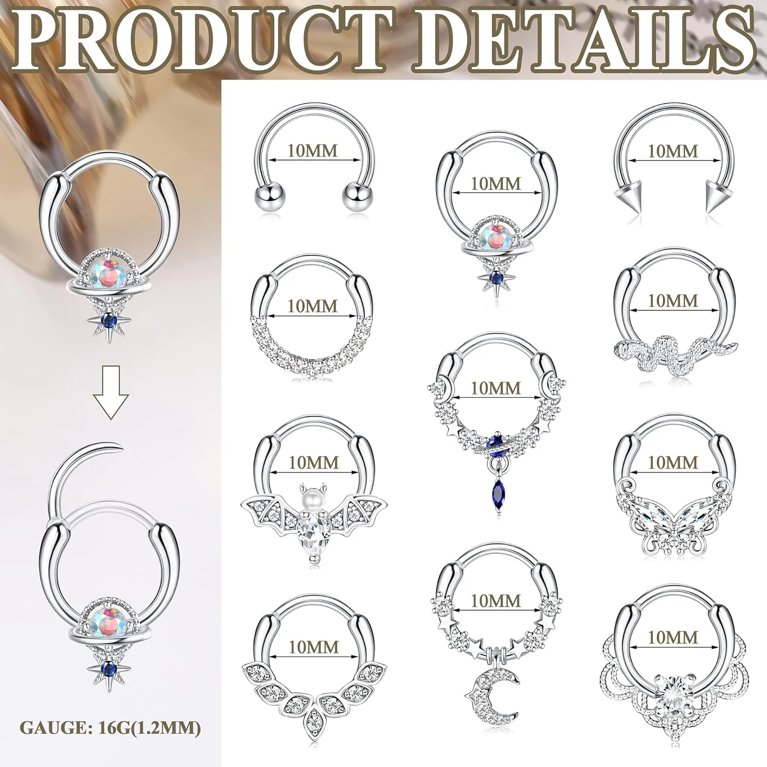 FASACCO 16G Septum Rings Septum Jewelry Septum Piercing Jewelry Cute Snake Butterfly Septum Ring Daith Earrings