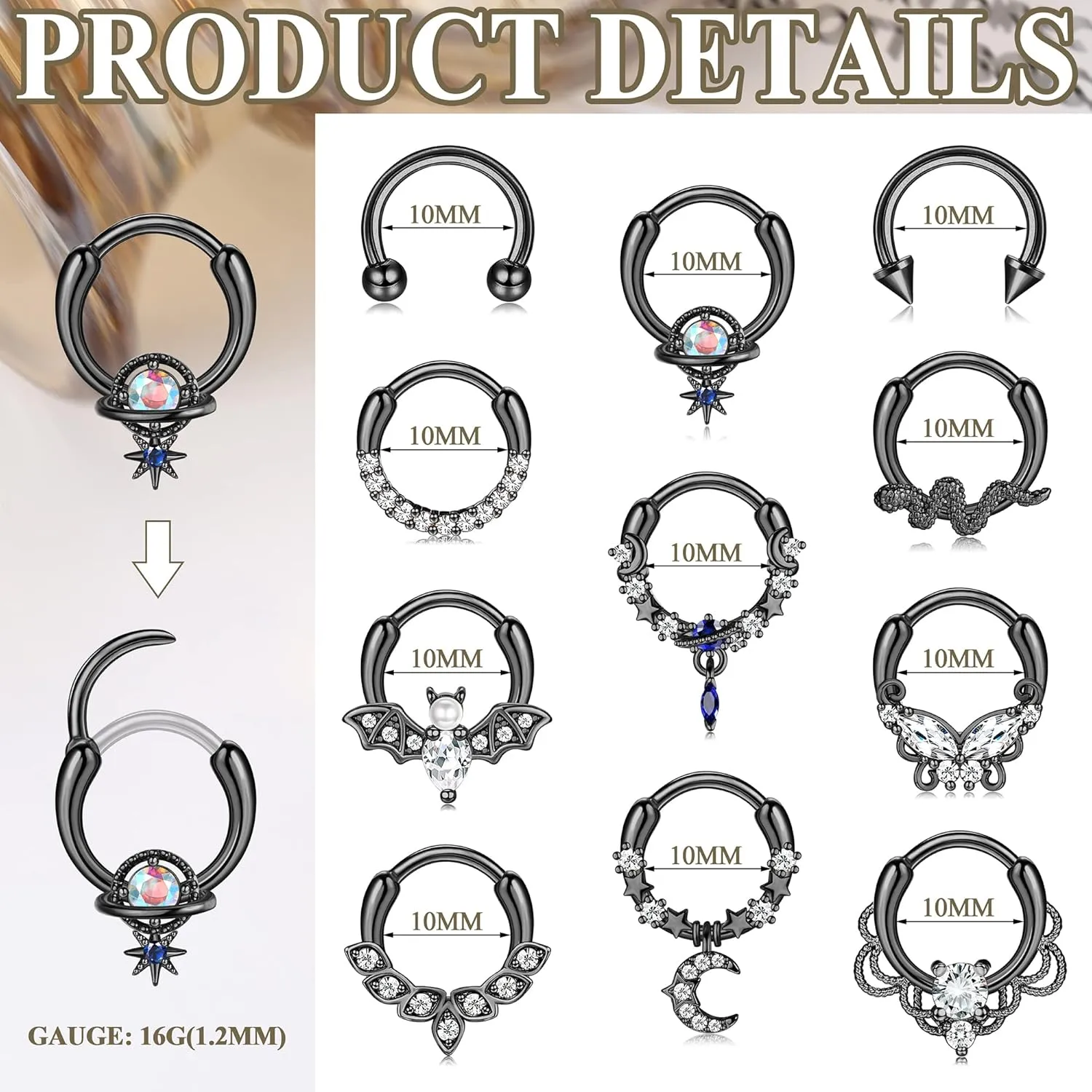 FASACCO 16G Septum Rings Septum Jewelry Septum Piercing Jewelry Cute Snake Butterfly Septum Ring Daith Earrings