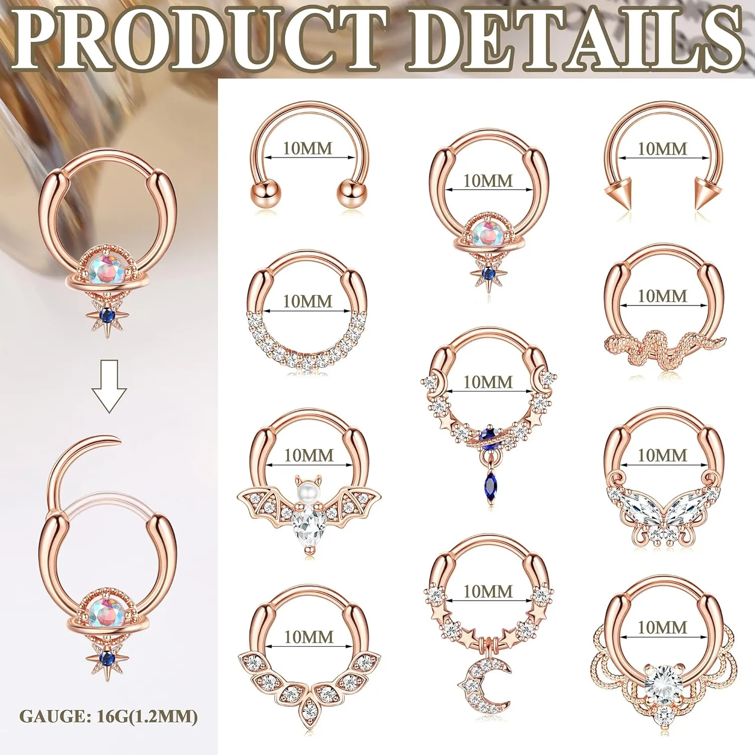 FASACCO 16G Septum Rings Septum Jewelry Septum Piercing Jewelry Cute Snake Butterfly Septum Ring Daith Earrings