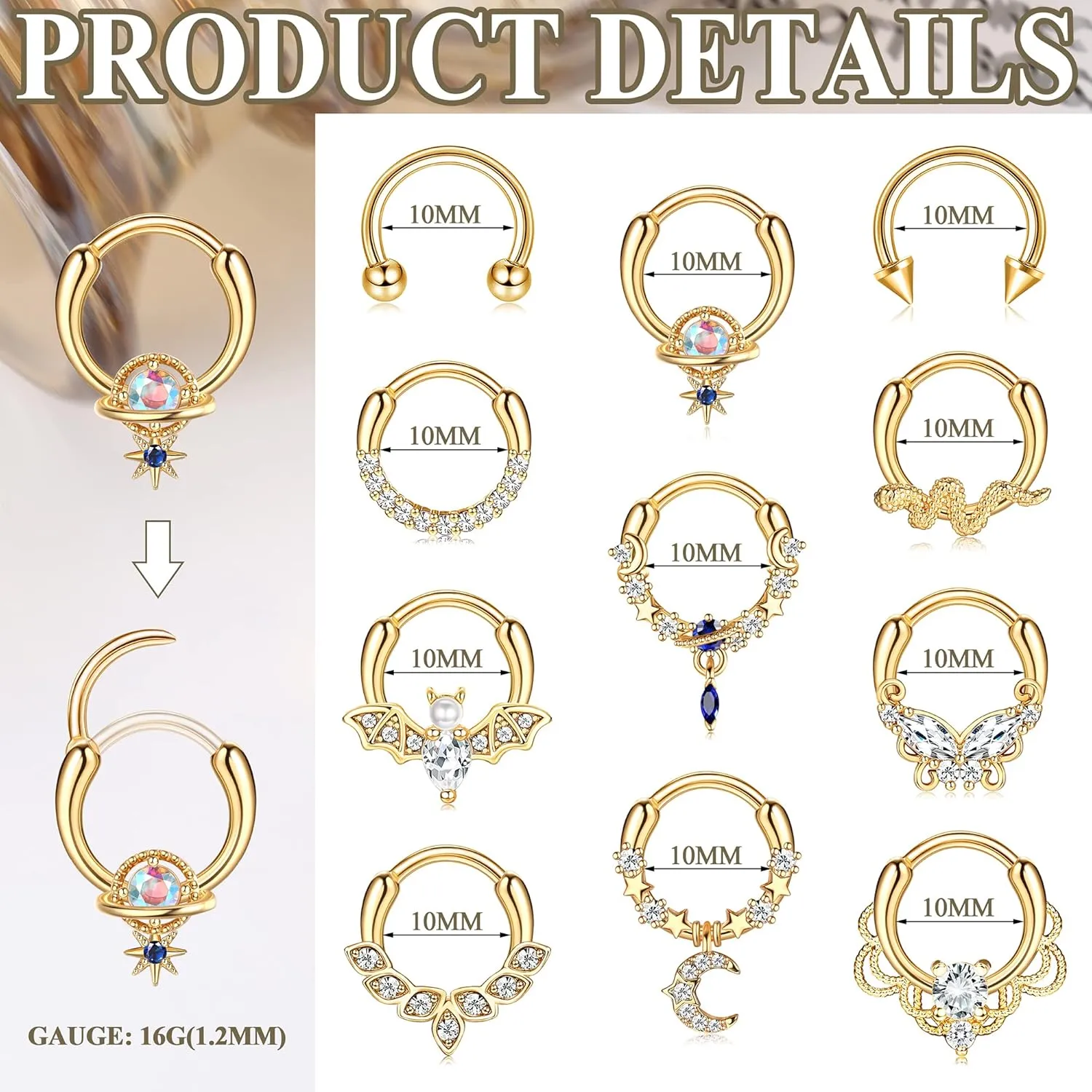 FASACCO 16G Septum Rings Septum Jewelry Septum Piercing Jewelry Cute Snake Butterfly Septum Ring Daith Earrings