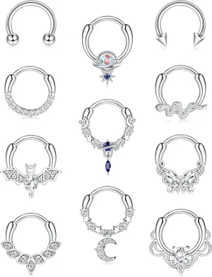 FASACCO 16G Septum Rings Septum Jewelry Septum Piercing Jewelry Cute Snake Butterfly Septum Ring Daith Earrings