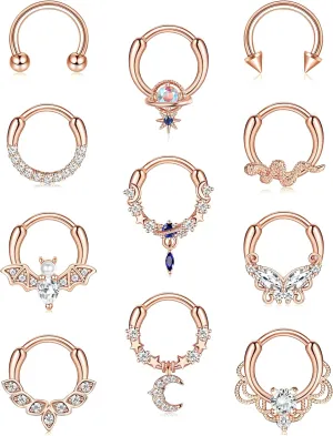 FASACCO 16G Septum Rings Septum Jewelry Septum Piercing Jewelry Cute Snake Butterfly Septum Ring Daith Earrings
