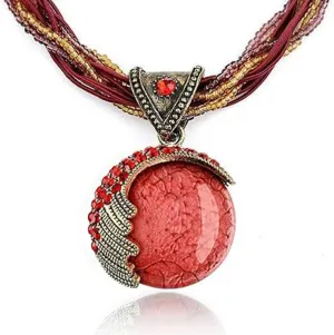 Fashion Jewelry Retro Vintage Bohemian Style Turquoise Rhinestone Pendant Collar Chain Necklace for Women