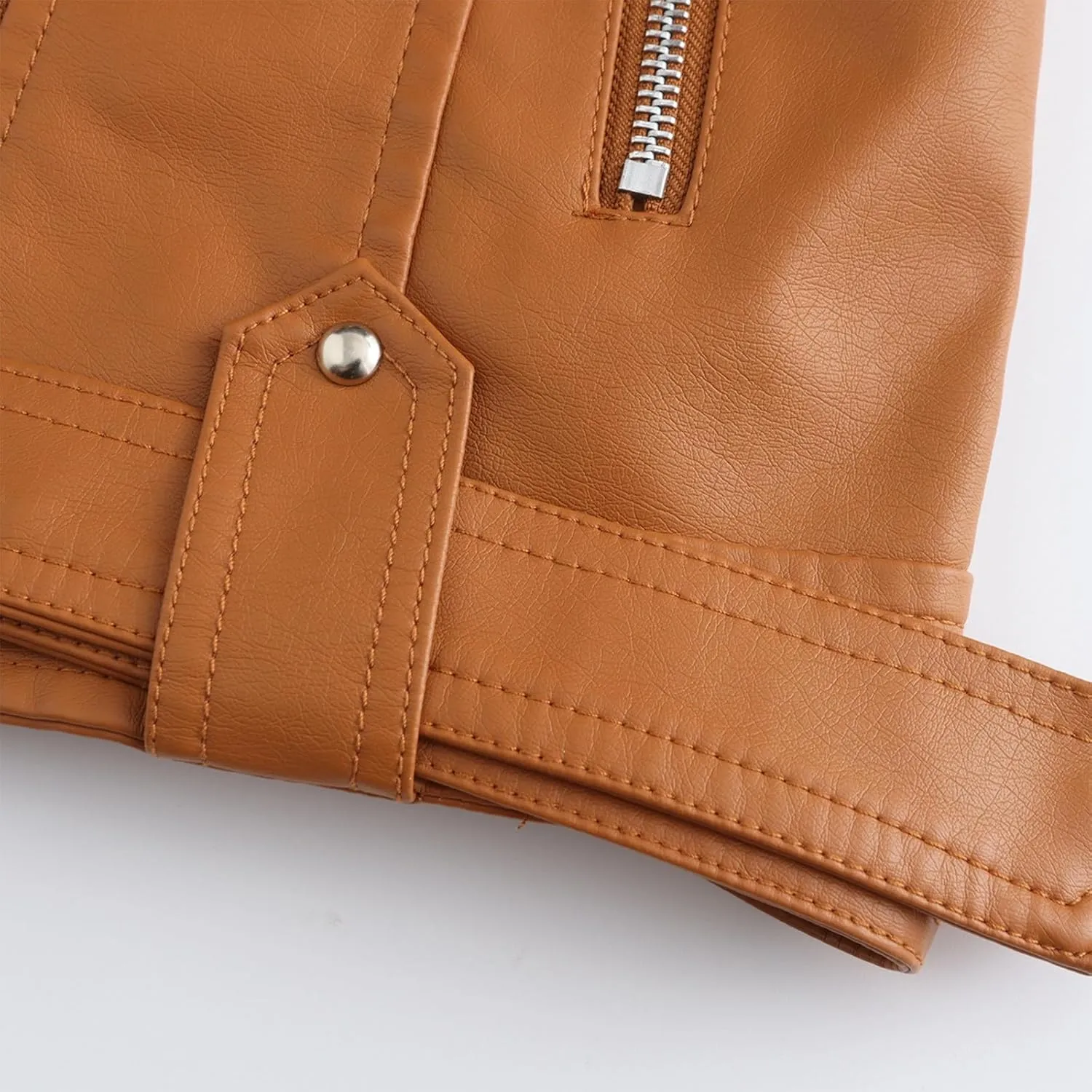 Faux Leather Jackets for Women Casual Long Sleeve Jacket with Pockets Trendy Zip Up Bomber Motorcycle Moto Biker Coat