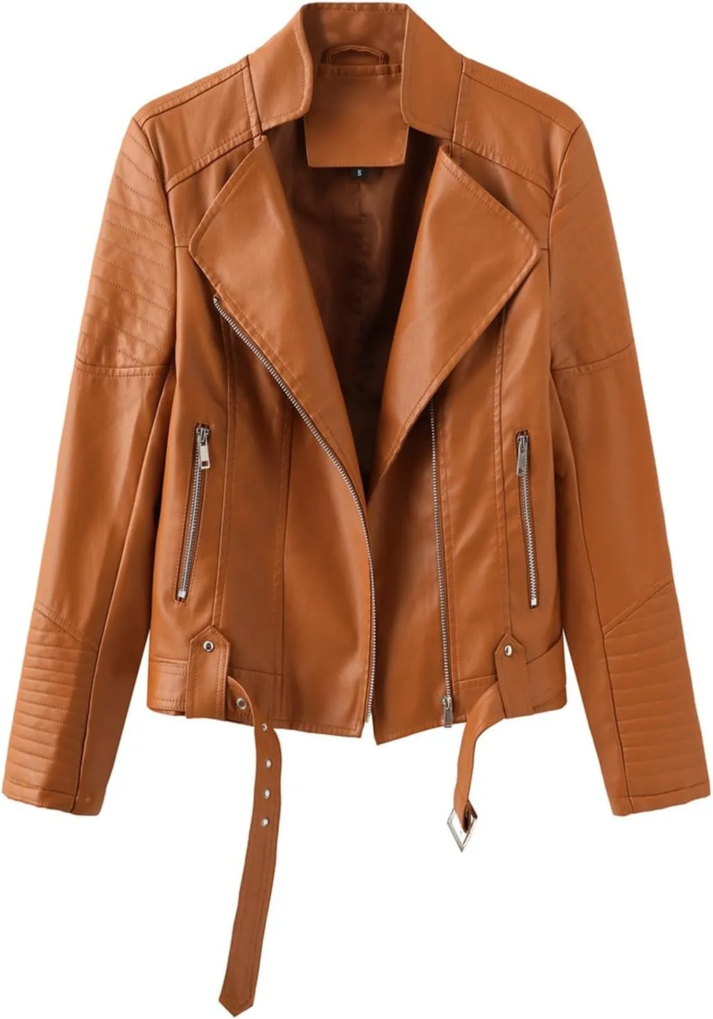 Faux Leather Jackets for Women Casual Long Sleeve Jacket with Pockets Trendy Zip Up Bomber Motorcycle Moto Biker Coat