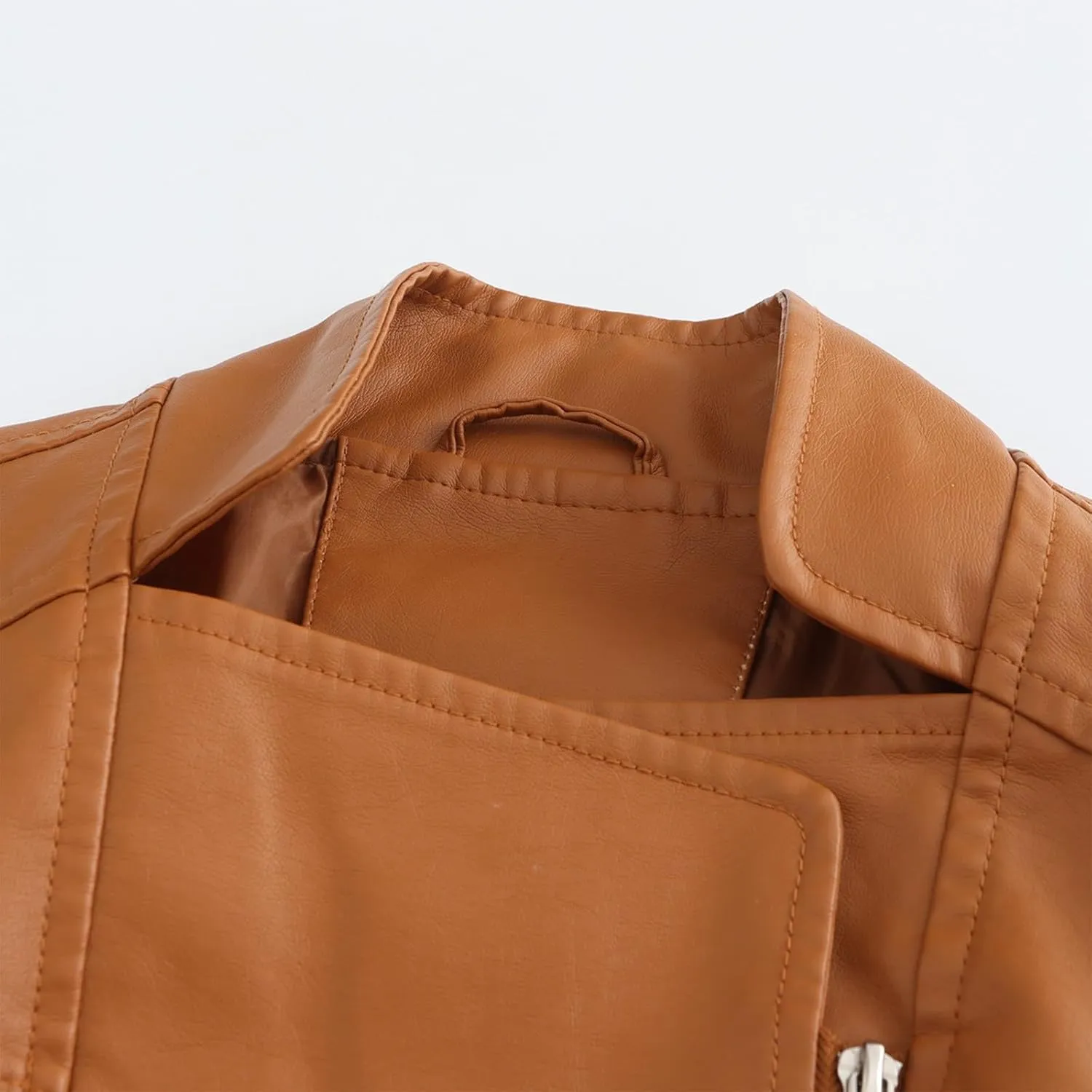 Faux Leather Jackets for Women Casual Long Sleeve Jacket with Pockets Trendy Zip Up Bomber Motorcycle Moto Biker Coat