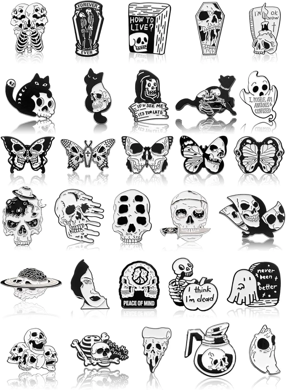 Ferraycle 30 Pieces Enamel Pins Set Enamel Pins for Backpacks Cool Horror Enamel Lapel Pins Steampunk Brooches Pins for Hats Clothes Women Men