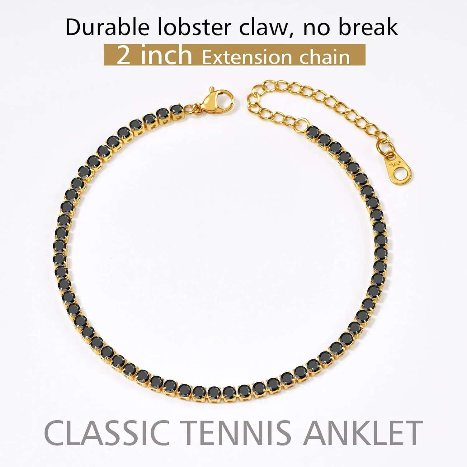 FindChic Sparkling Tennis Chain Ankle Bracelets for Women, 8.5" Stainless Steel Anklets White and Black CZ Diamond Foot Link Jewelry Fit for Summer Beach