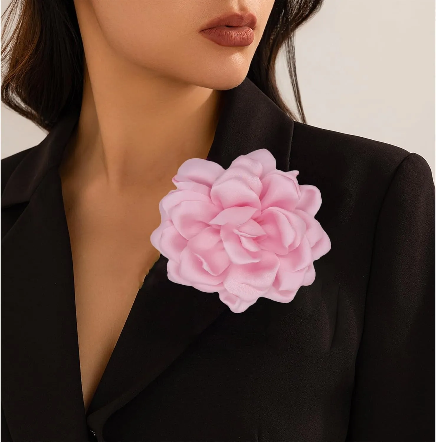 Flower Brooches Lapel Pins for Women Satin Fabric Brooches Big Camellia Flower Brooch Pins Wedding Part Dance Clothes Accessories Jewelry Gifts