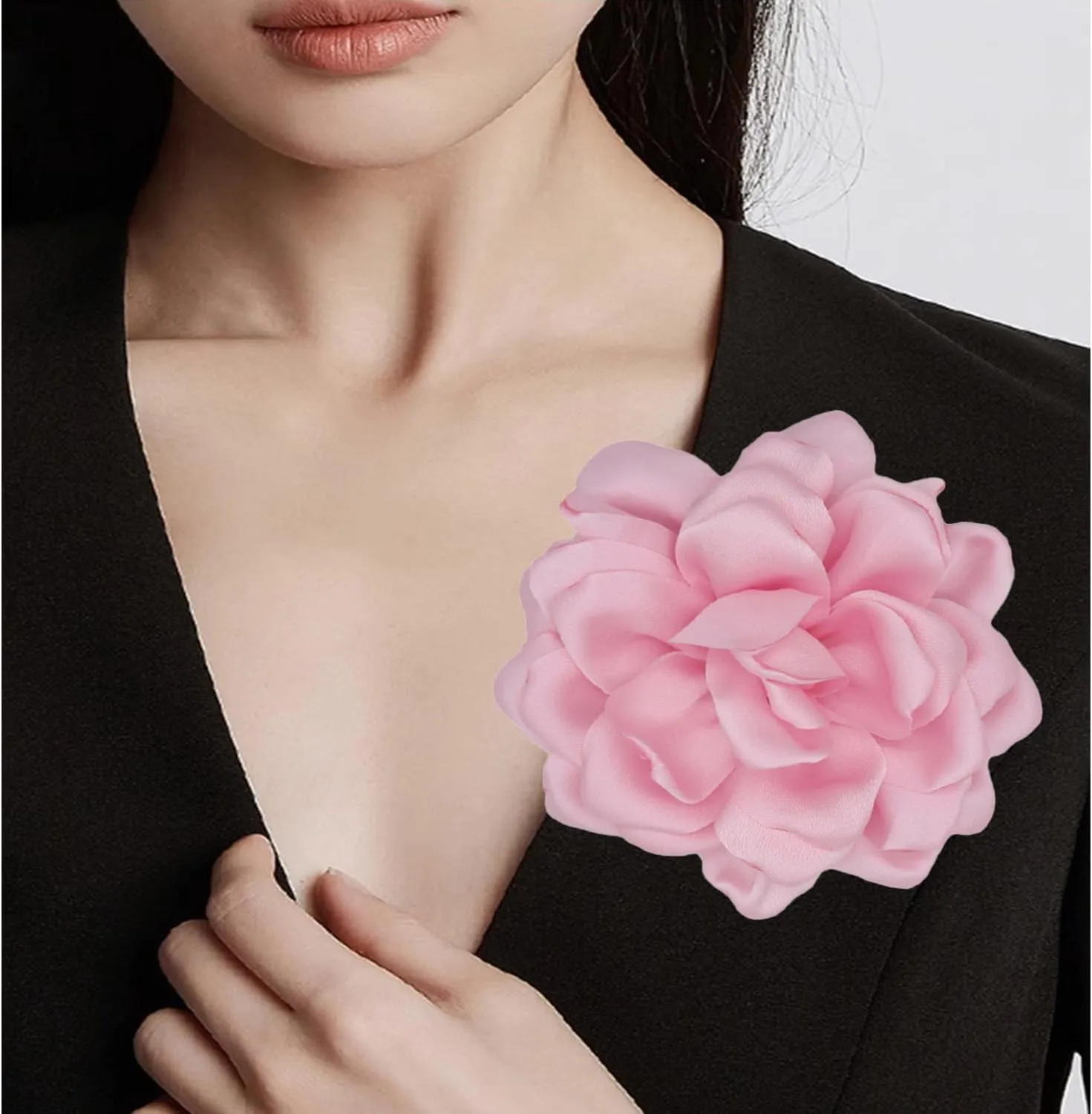 Flower Brooches Lapel Pins for Women Satin Fabric Brooches Big Camellia Flower Brooch Pins Wedding Part Dance Clothes Accessories Jewelry Gifts