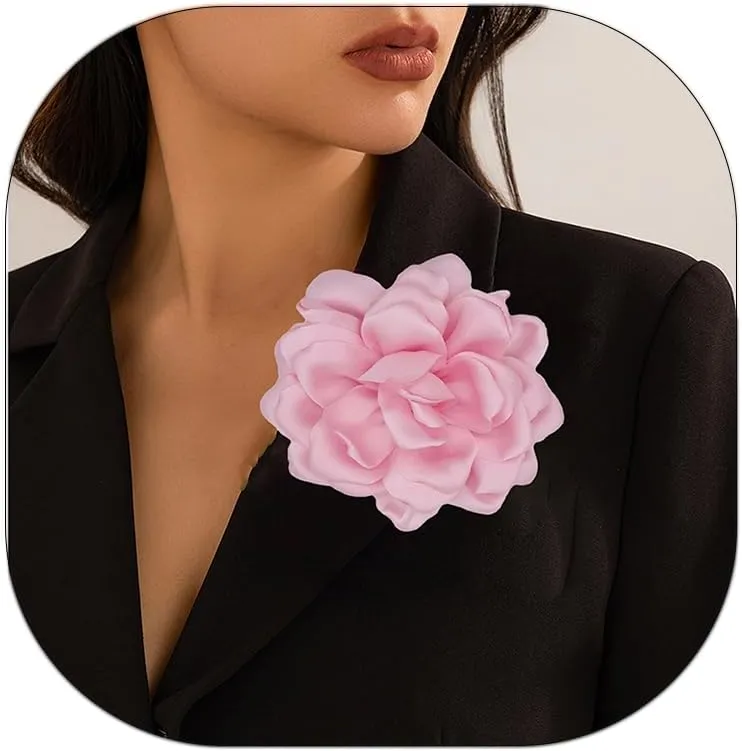 Flower Brooches Lapel Pins for Women Satin Fabric Brooches Big Camellia Flower Brooch Pins Wedding Part Dance Clothes Accessories Jewelry Gifts