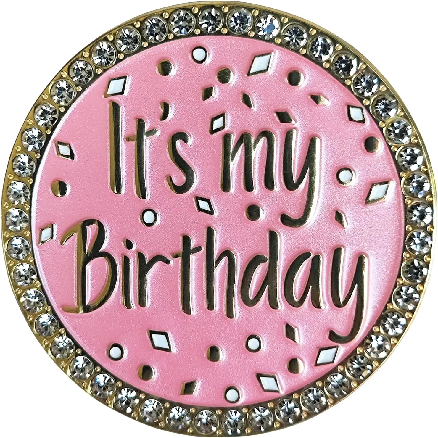 For It's My Birthday Pin Brooch Round Metal Lapel Pin Badges with Rhinestones Fun Pink Pearl Enamel Pins for Women Girls Boys Men Birthday Party Wedding Gifts Decoration