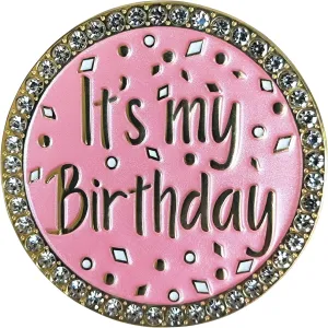 For It's My Birthday Pin Brooch Round Metal Lapel Pin Badges with Rhinestones Fun Pink Pearl Enamel Pins for Women Girls Boys Men Birthday Party Wedding Gifts Decoration