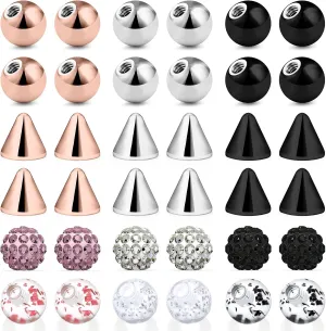 Ftovosyo 36Pcs 14G 5mm Multiple Styles Replacement Balls Jewelry Piercing Stainless Steel Barbell Parts for Industrial Barbell/Nipple Rings/Tongue Rings