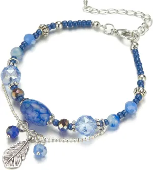 FULU AUTUMN Boho Beaded Bracelets for Women Crystal Bead Bracelets with Charm Bohemian Style Friendship Jewelry Gifts for Women
