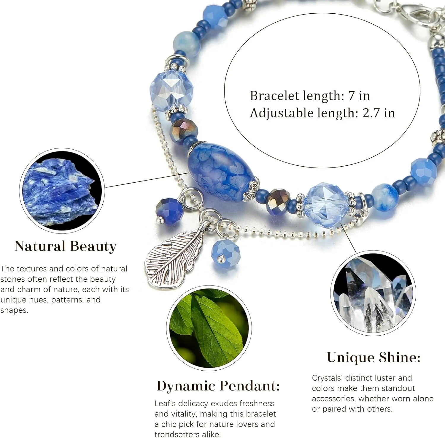 FULU AUTUMN Boho Beaded Bracelets for Women Crystal Bead Bracelets with Charm Bohemian Style Friendship Jewelry Gifts for Women
