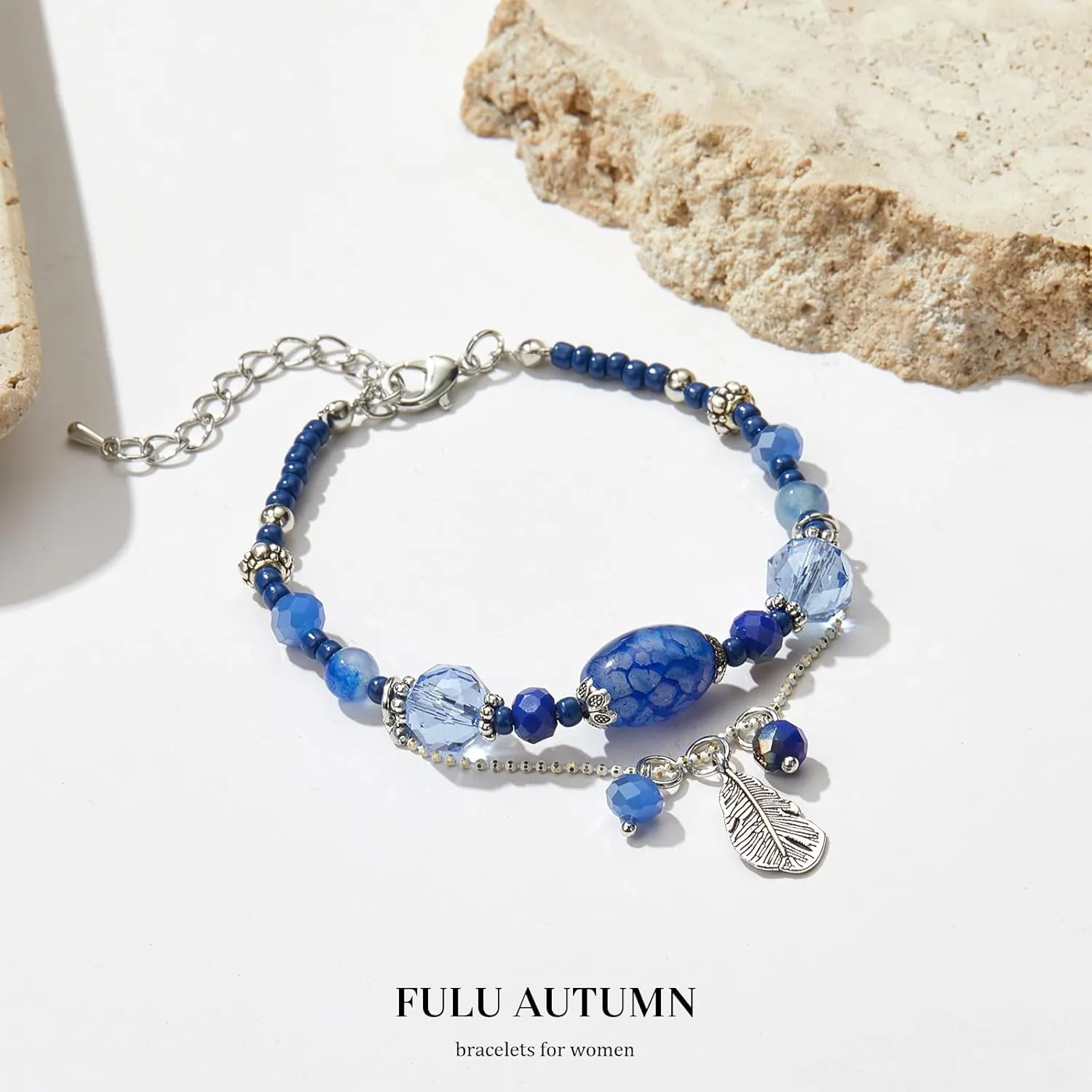 FULU AUTUMN Boho Beaded Bracelets for Women Crystal Bead Bracelets with Charm Bohemian Style Friendship Jewelry Gifts for Women