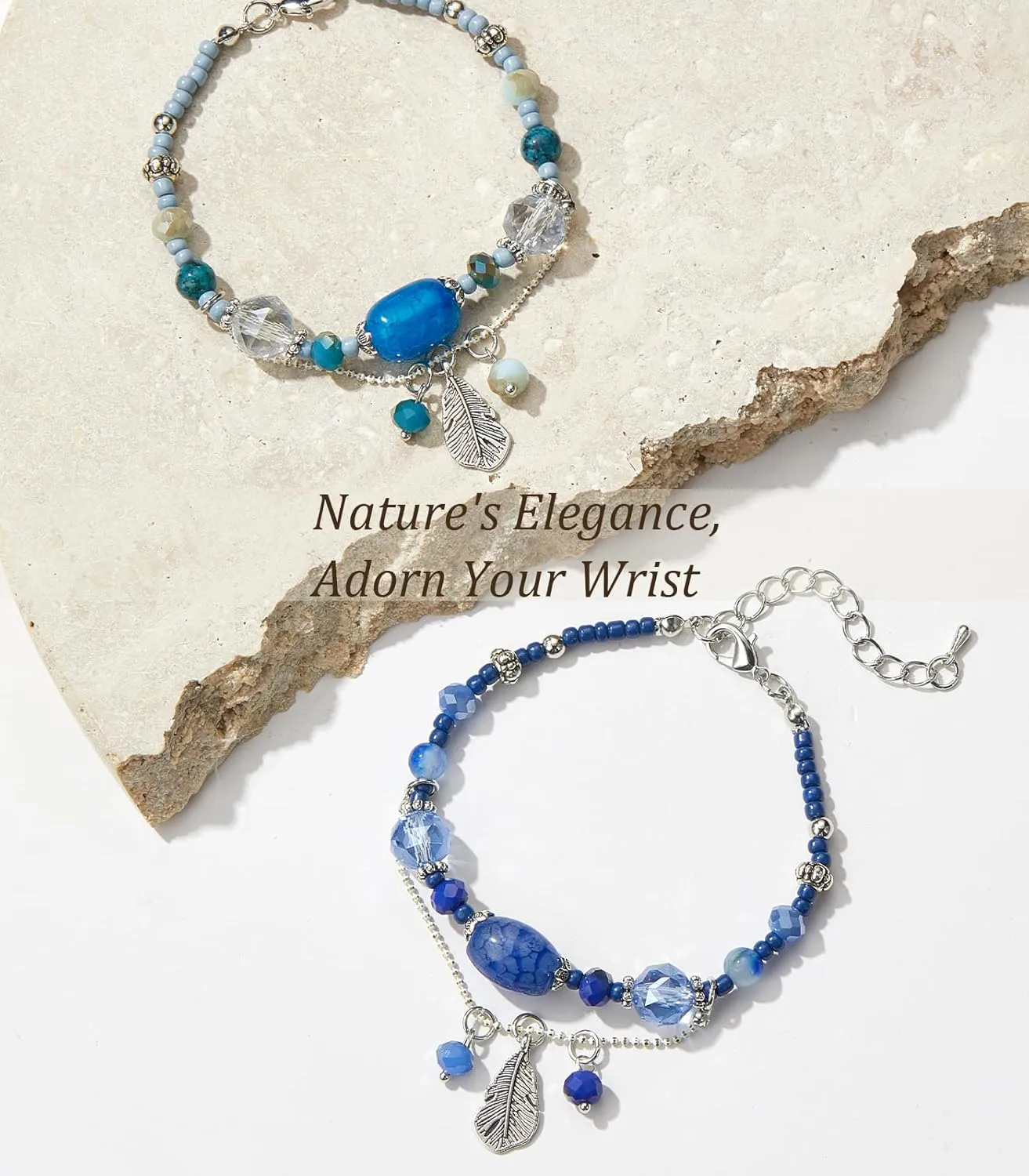 FULU AUTUMN Boho Beaded Bracelets for Women Crystal Bead Bracelets with Charm Bohemian Style Friendship Jewelry Gifts for Women