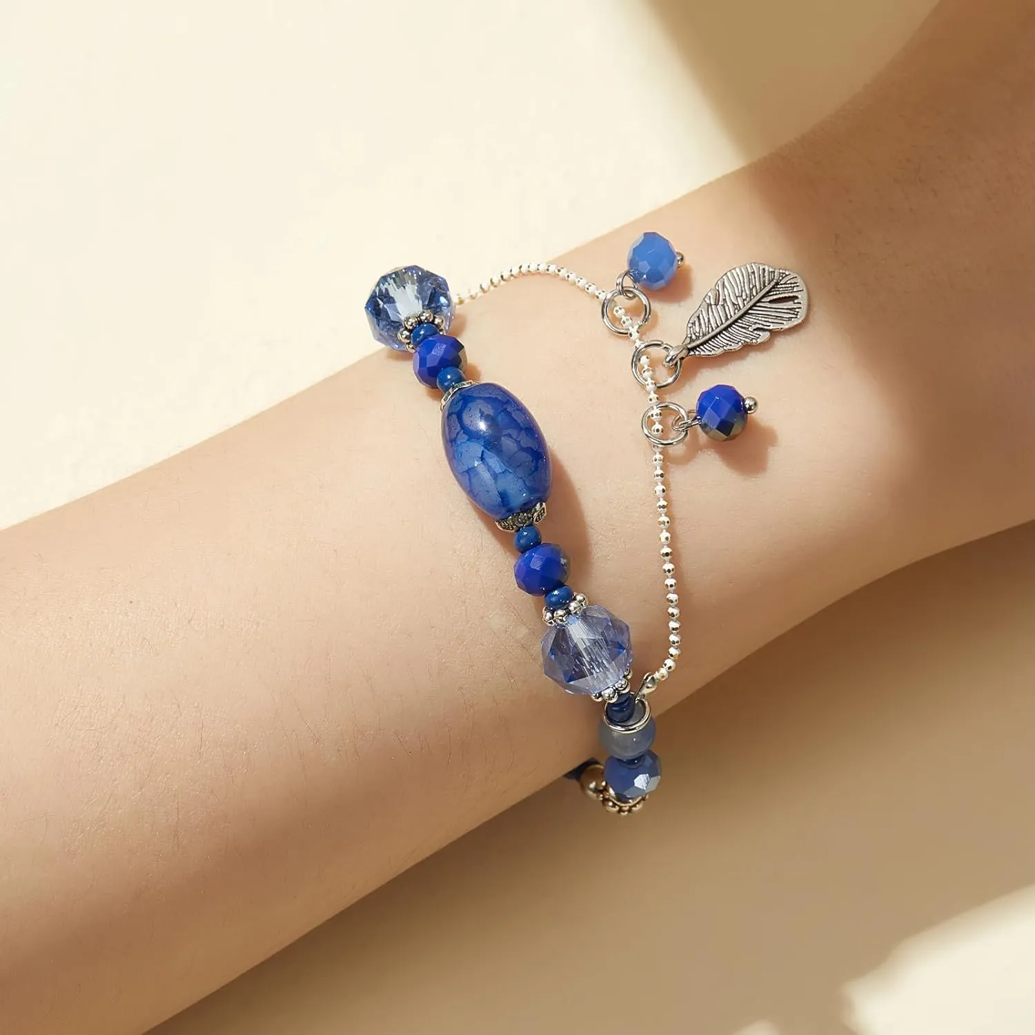 FULU AUTUMN Boho Beaded Bracelets for Women Crystal Bead Bracelets with Charm Bohemian Style Friendship Jewelry Gifts for Women