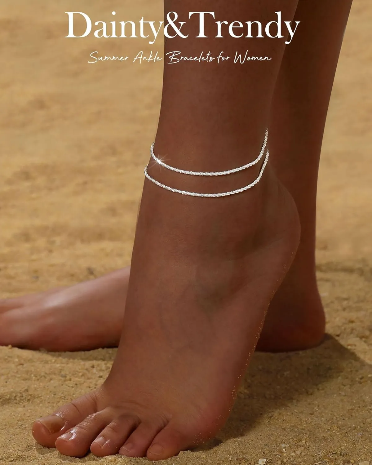 FUNEIA Gold Silver Ankle Bracelets for Women Waterproof 14K Gold Plated Anklets for Women Non Tarnish Dainty Layered Beaded Heart Anklet Set Summer Beach Foot Chain Jewelry Gifts Trendy Stuff