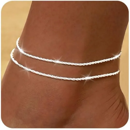 FUNEIA Gold Silver Ankle Bracelets for Women Waterproof 14K Gold Plated Anklets for Women Non Tarnish Dainty Layered Beaded Heart Anklet Set Summer Beach Foot Chain Jewelry Gifts Trendy Stuff