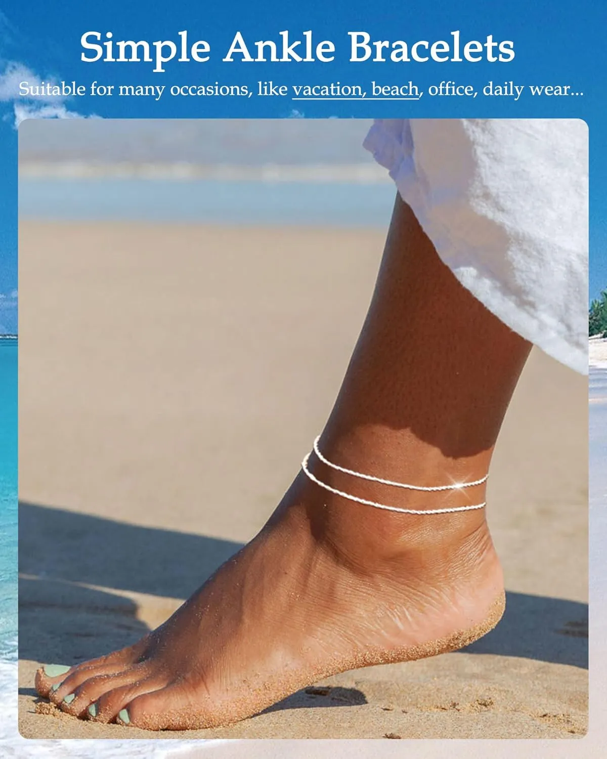 FUNEIA Gold Silver Ankle Bracelets for Women Waterproof 14K Gold Plated Anklets for Women Non Tarnish Dainty Layered Beaded Heart Anklet Set Summer Beach Foot Chain Jewelry Gifts Trendy Stuff