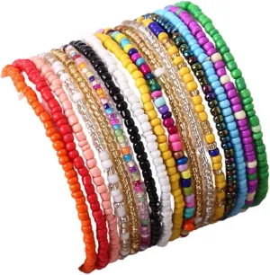 Fuqimanman2020 17Pcs Elastic Beaded Handmade Bracelets Bohemian Stackable Beaded Stretch Bracelets Colorful Rainbow Seed Beach Anket Bracelet Set Summer Jewelry for Women