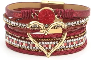 Fuqimanman2020 Heart Leather Wrap Bracelets Boho Stackable Cuff Bangles Resin Stone Rhinestone Bracelets with Clasp Christmas Jewelry Gift for Women