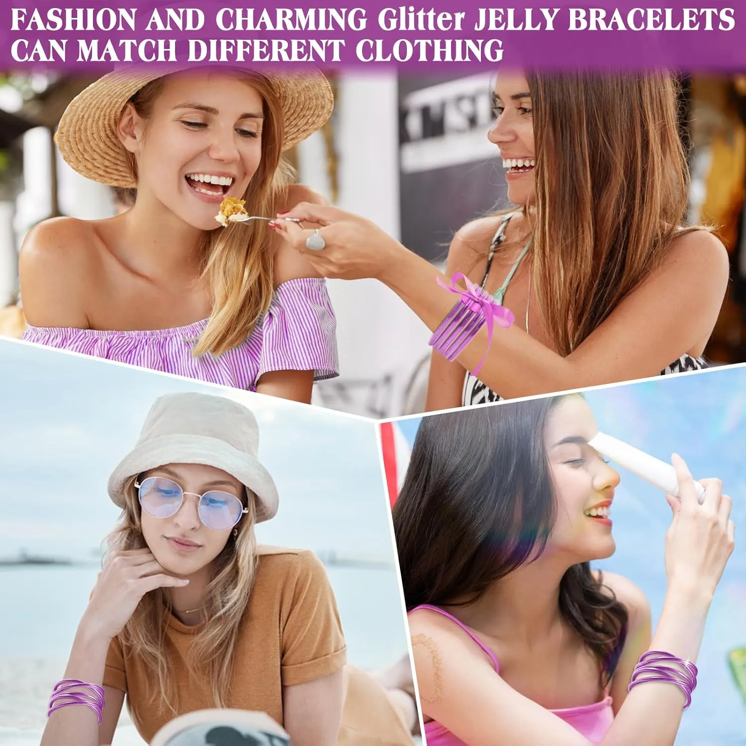 Glitter Jelly Bracelets, Soft Silicone Glitter Filled Jelly Bangles Bracelets Women- Sparkling Fashion Bangles for Women