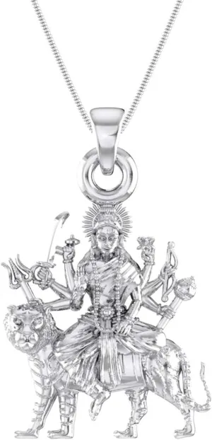 Goddess Durga Maa Pendant for Men & Women Pure Silver Durga Maa Locket for Good Health & Wealth Without Dori