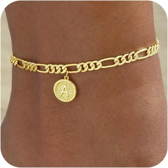 Gold Ankle Bracelets for women,14k Gold Plated Waterproof lightweight Figaro Chain Initial Anklets for Women Ankle Bracelets Set Dainty Trendy Jewelry Gift for Women