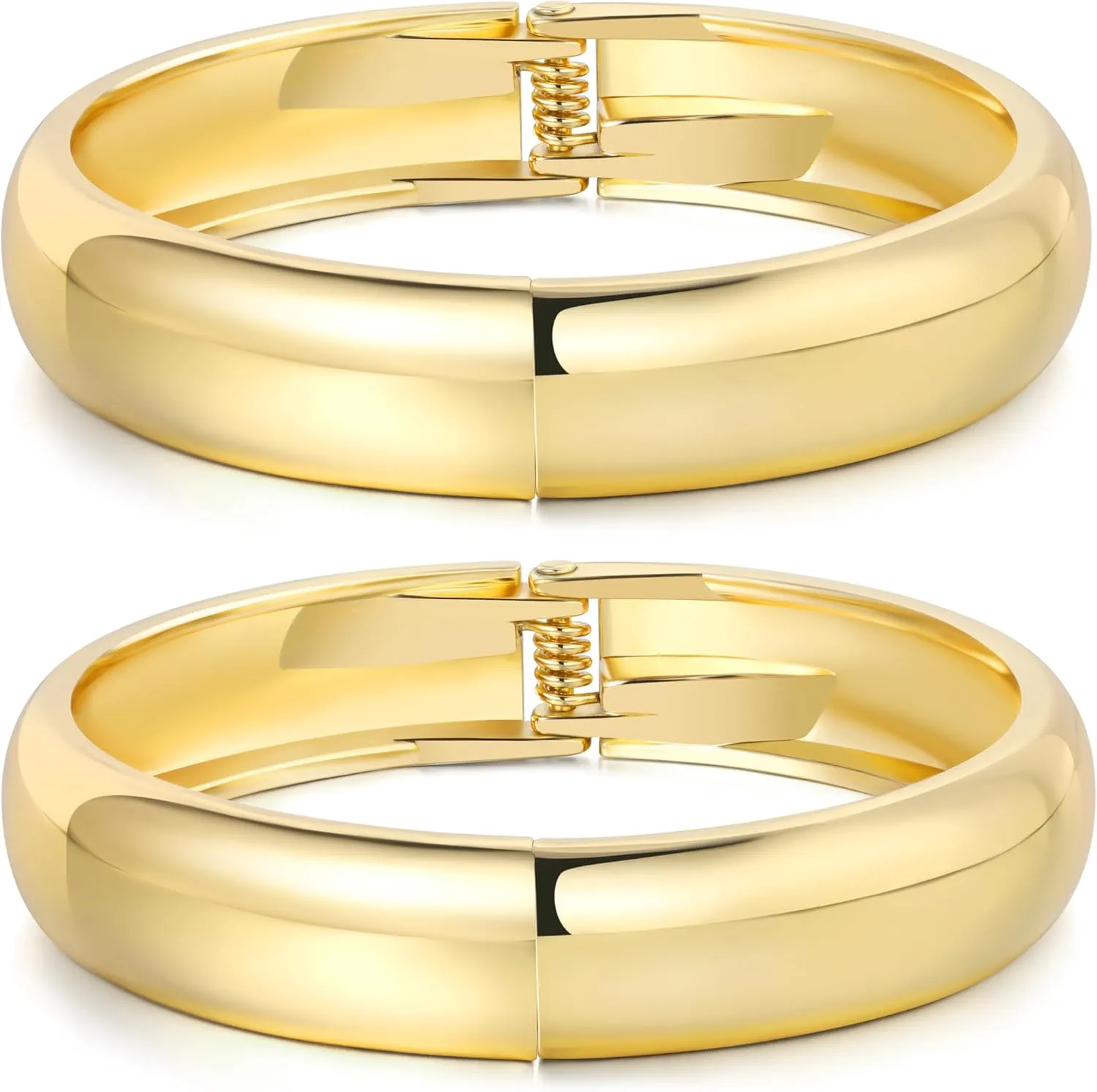 Gold Bangles Bracelets for Women Chunky Gold Cuff Bracelet Set 2PCS Trendy Bracelet for Women Irregular Cuff Hinged Wide 14K Gold Plated Bracelet