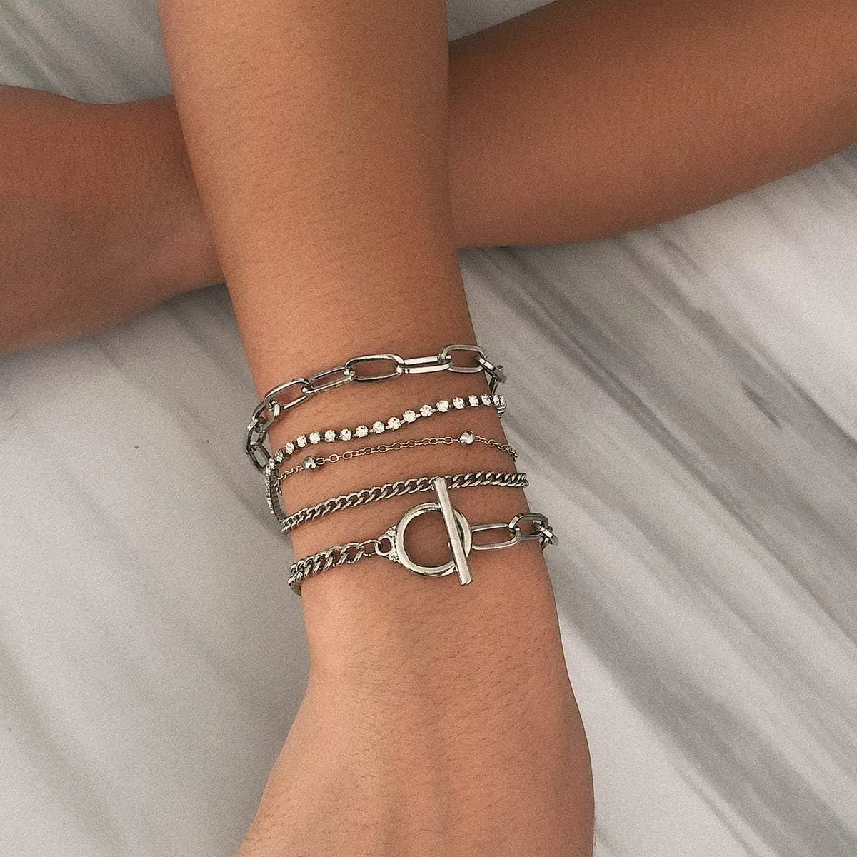 Gold Bracelets for Women Dainty Boho Stackable Bracelet Set Gold Chunky Layered Link Bangle for Women