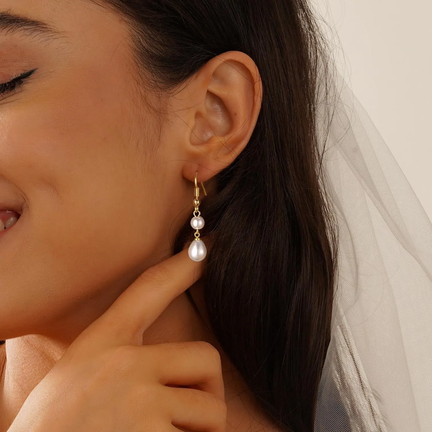 Gold Jewelry Set for Women, Dainty 14K Gold/Silver Plated Pearl Necklace and Earring Set with CZ Diamond and Pearl Drop Earrings, Bracelets, Choker Necklace - Wedding Bride Jewelry