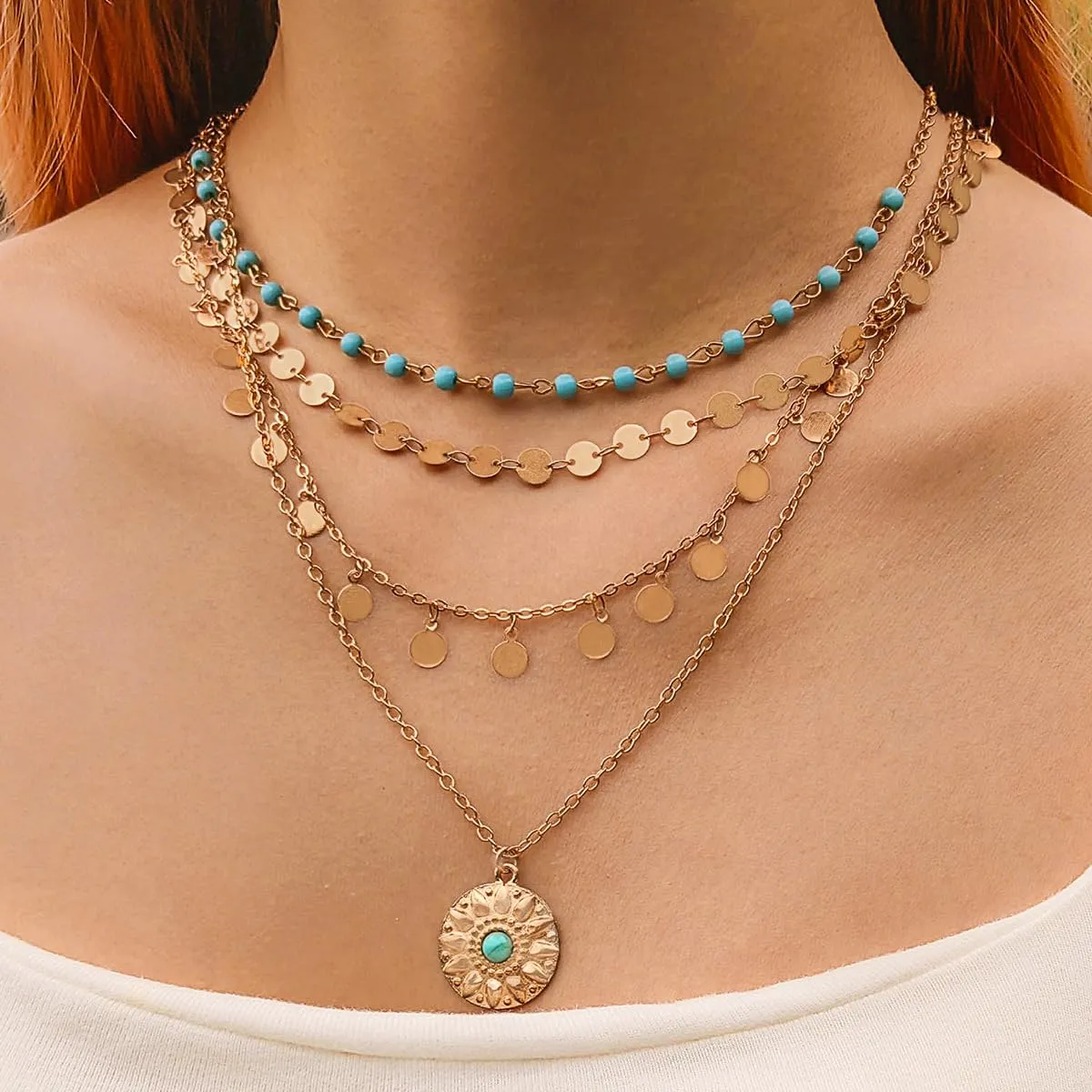 Gold Layered Necklaces for Women Western Jewelry for Women Boho Long Y Shape Necklaces Turquoise Pendant Necklace Country Concert Outfits for Women