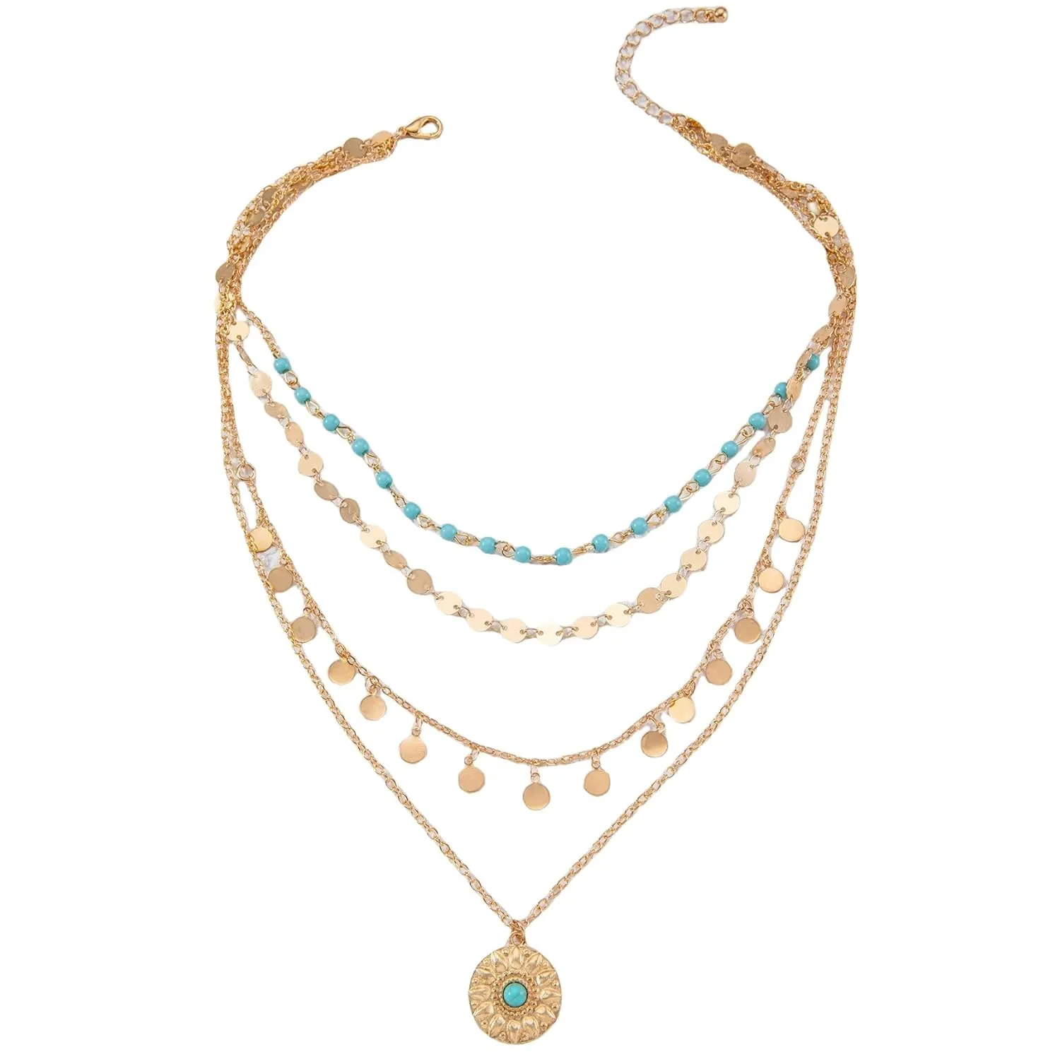Gold Layered Necklaces for Women Western Jewelry for Women Boho Long Y Shape Necklaces Turquoise Pendant Necklace Country Concert Outfits for Women