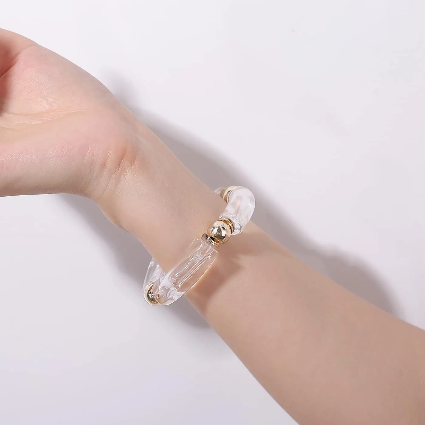 Gold Plated Beaded Bangle Bamboo Tube Bracelet Chunky Stacking Bangles Acrylic Clear Stretchable Colorful Beads Friendship Bracelets Gift For Women