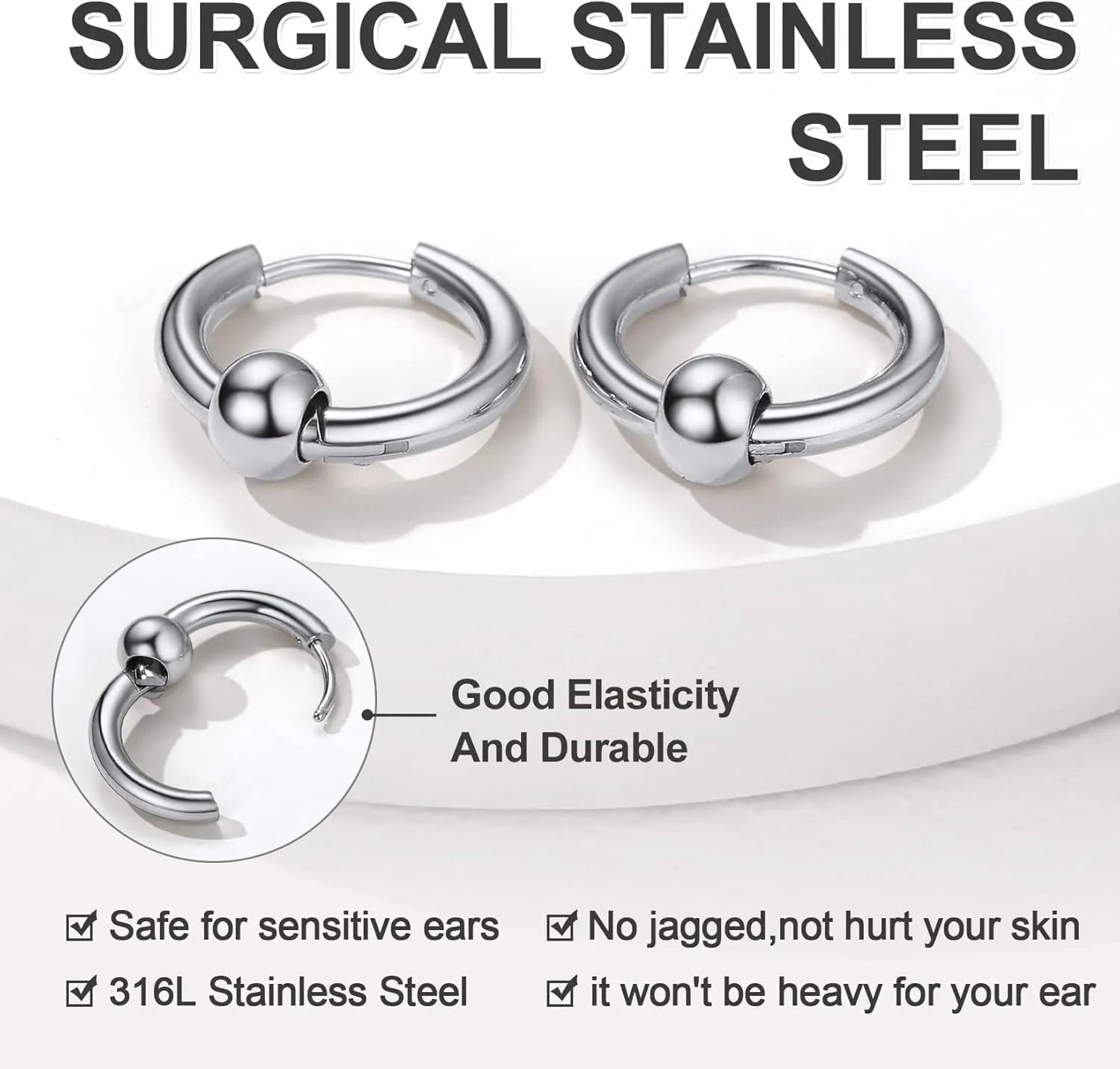 GoldChic Jewelry Mens Earrings Hoop, Surgical Steel Hipster Punk Spike Hoop Huggie Earrings for Men/Women, Hypoallergenic for Sensitive Ears,Gift Box Included