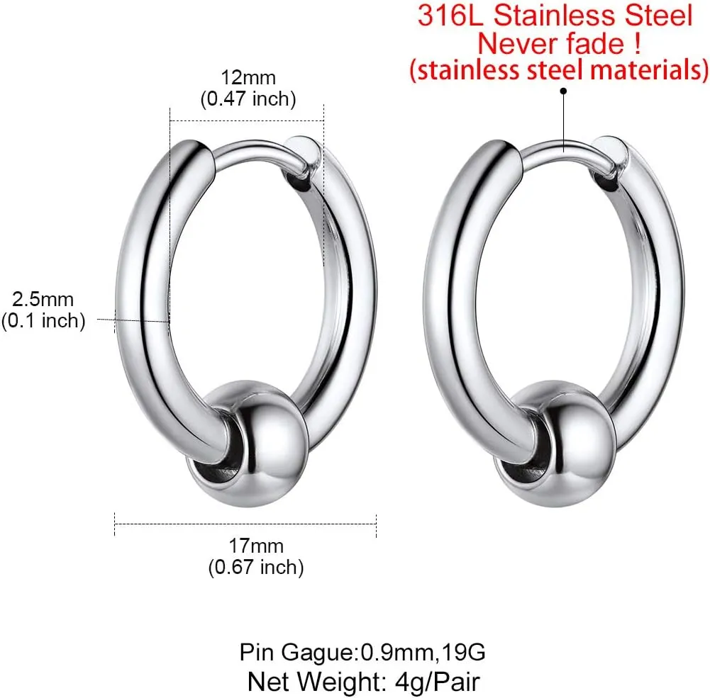 GoldChic Jewelry Mens Earrings Hoop, Surgical Steel Hipster Punk Spike Hoop Huggie Earrings for Men/Women, Hypoallergenic for Sensitive Ears,Gift Box Included