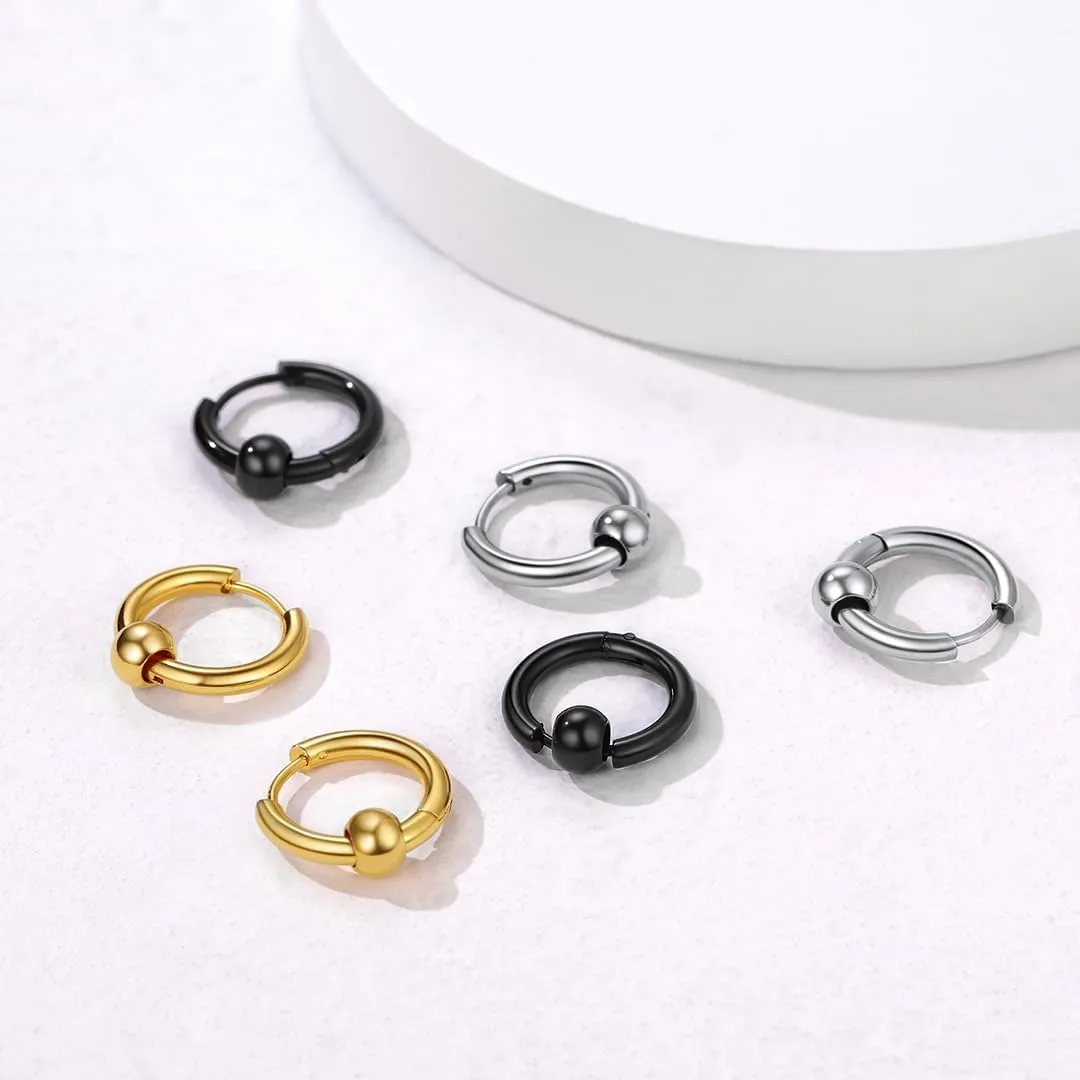 GoldChic Jewelry Mens Earrings Hoop, Surgical Steel Hipster Punk Spike Hoop Huggie Earrings for Men/Women, Hypoallergenic for Sensitive Ears,Gift Box Included