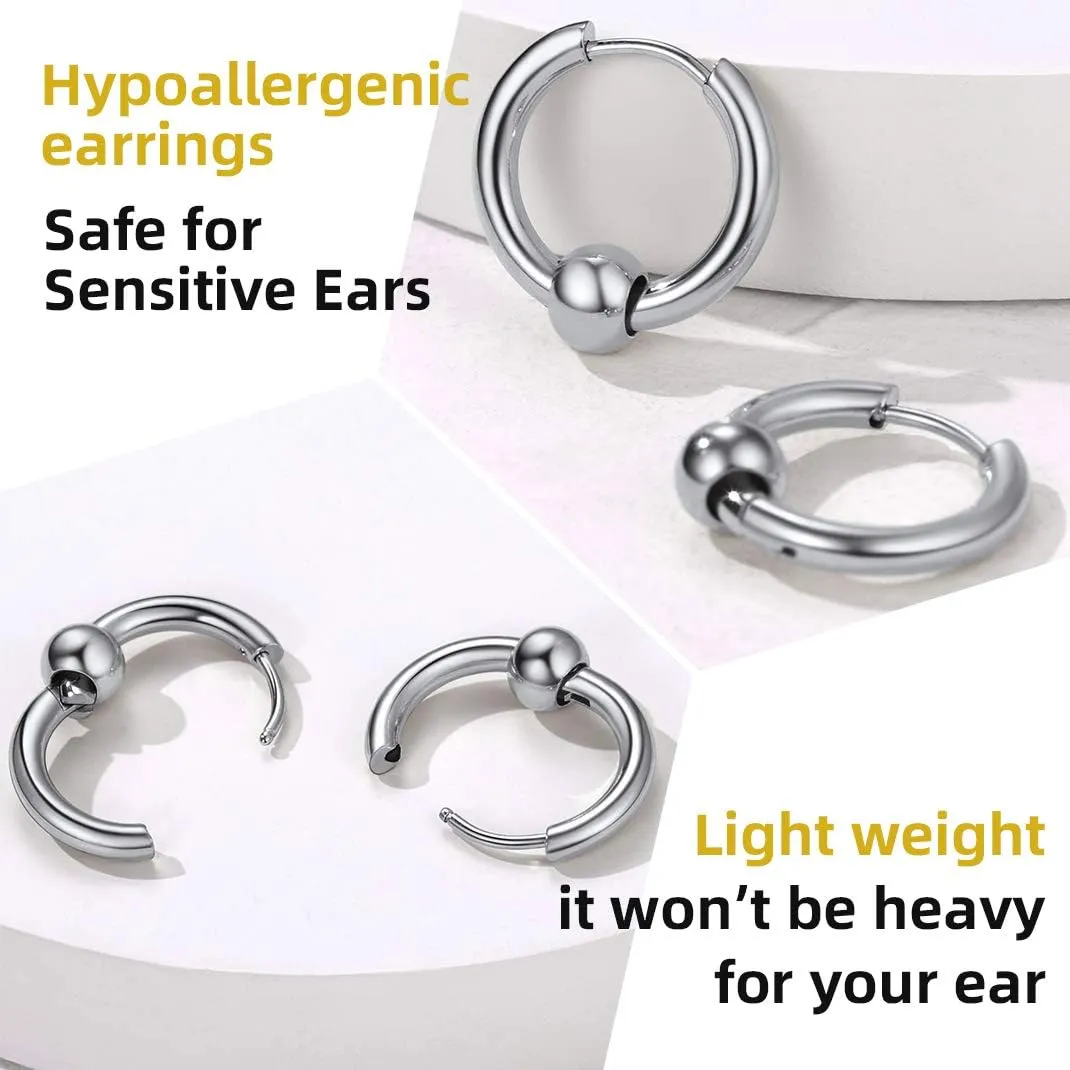 GoldChic Jewelry Mens Earrings Hoop, Surgical Steel Hipster Punk Spike Hoop Huggie Earrings for Men/Women, Hypoallergenic for Sensitive Ears,Gift Box Included