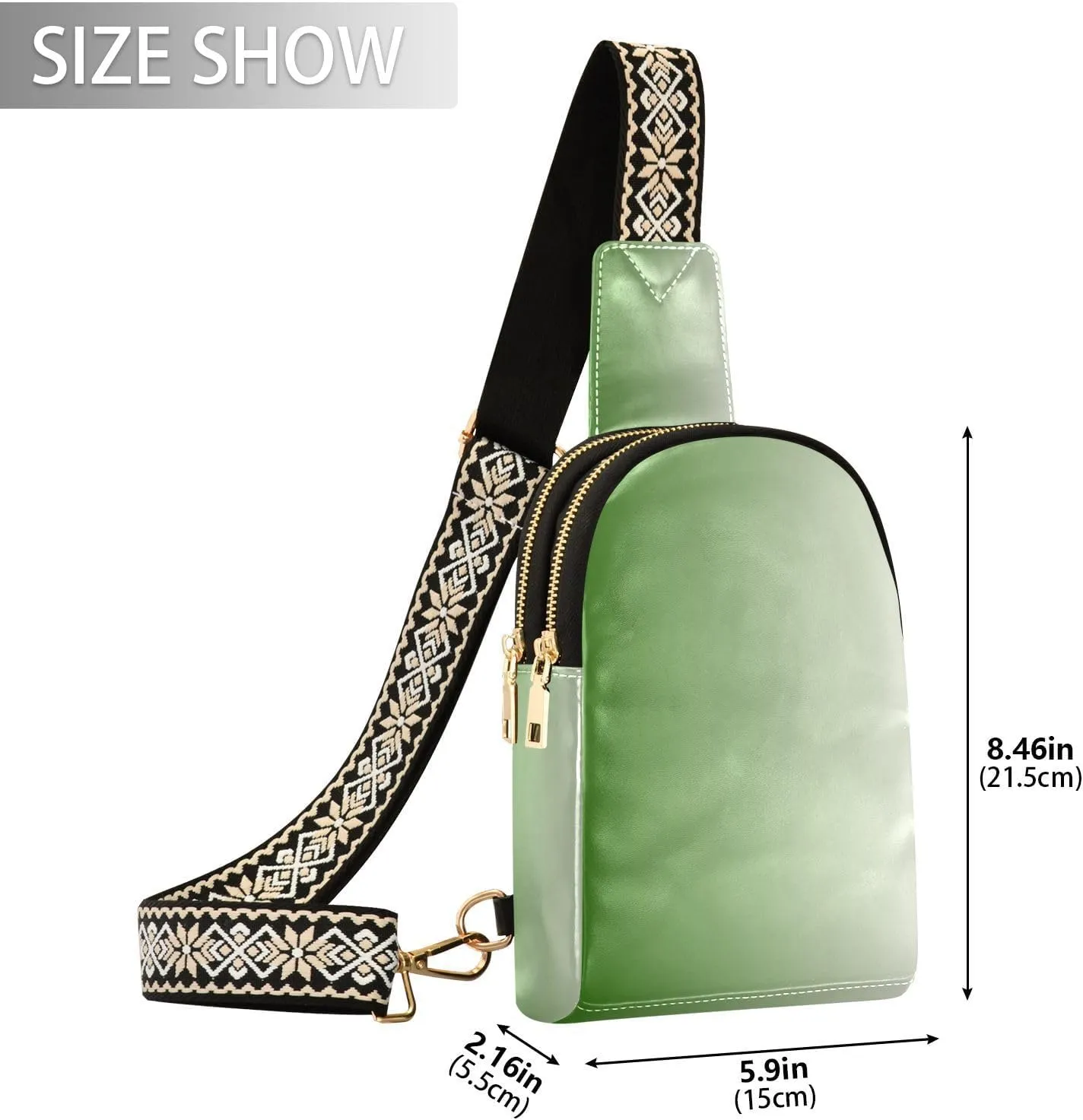 Green Gradient Sling Bag for Women Men Fanny Packs Small Crossbody Bags for Women Leather Crossbody Purse Belt Bag Waterproof Chest Bag for Sports Travel Running Hiking