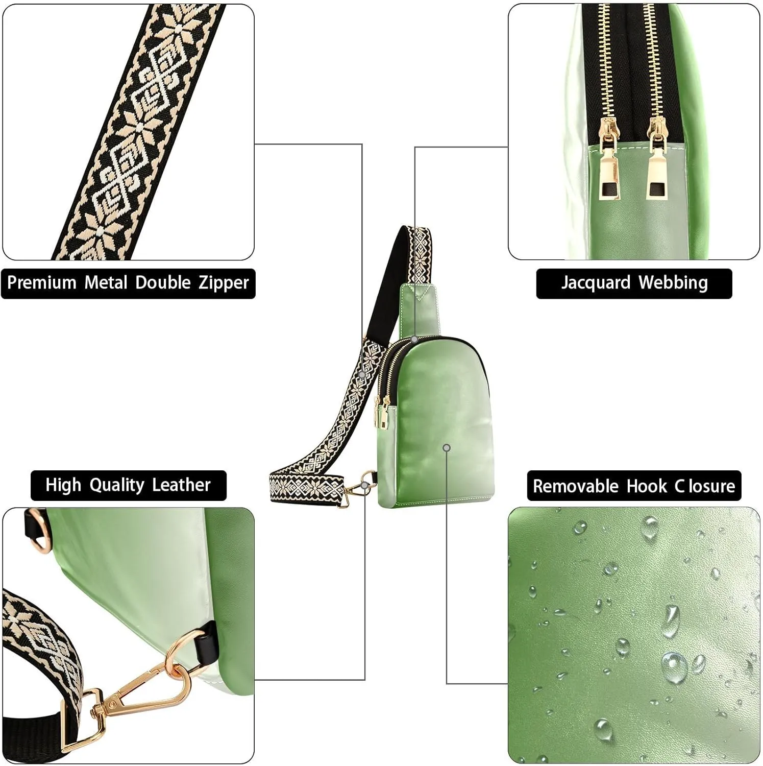 Green Gradient Sling Bag for Women Men Fanny Packs Small Crossbody Bags for Women Leather Crossbody Purse Belt Bag Waterproof Chest Bag for Sports Travel Running Hiking